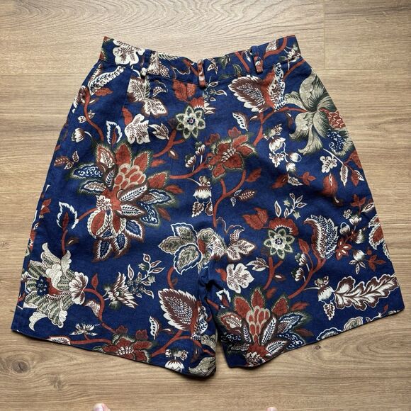 Vintage 90s Rafaella Blue/Red Tropical Floral High Rise Linen Blend Shorts Sz 10 - Picture 3 of 8